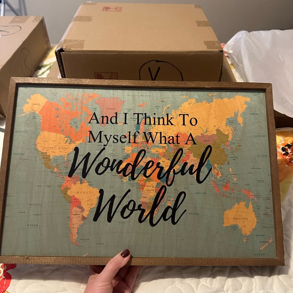 Wonderful World Map Wall Art with Quote